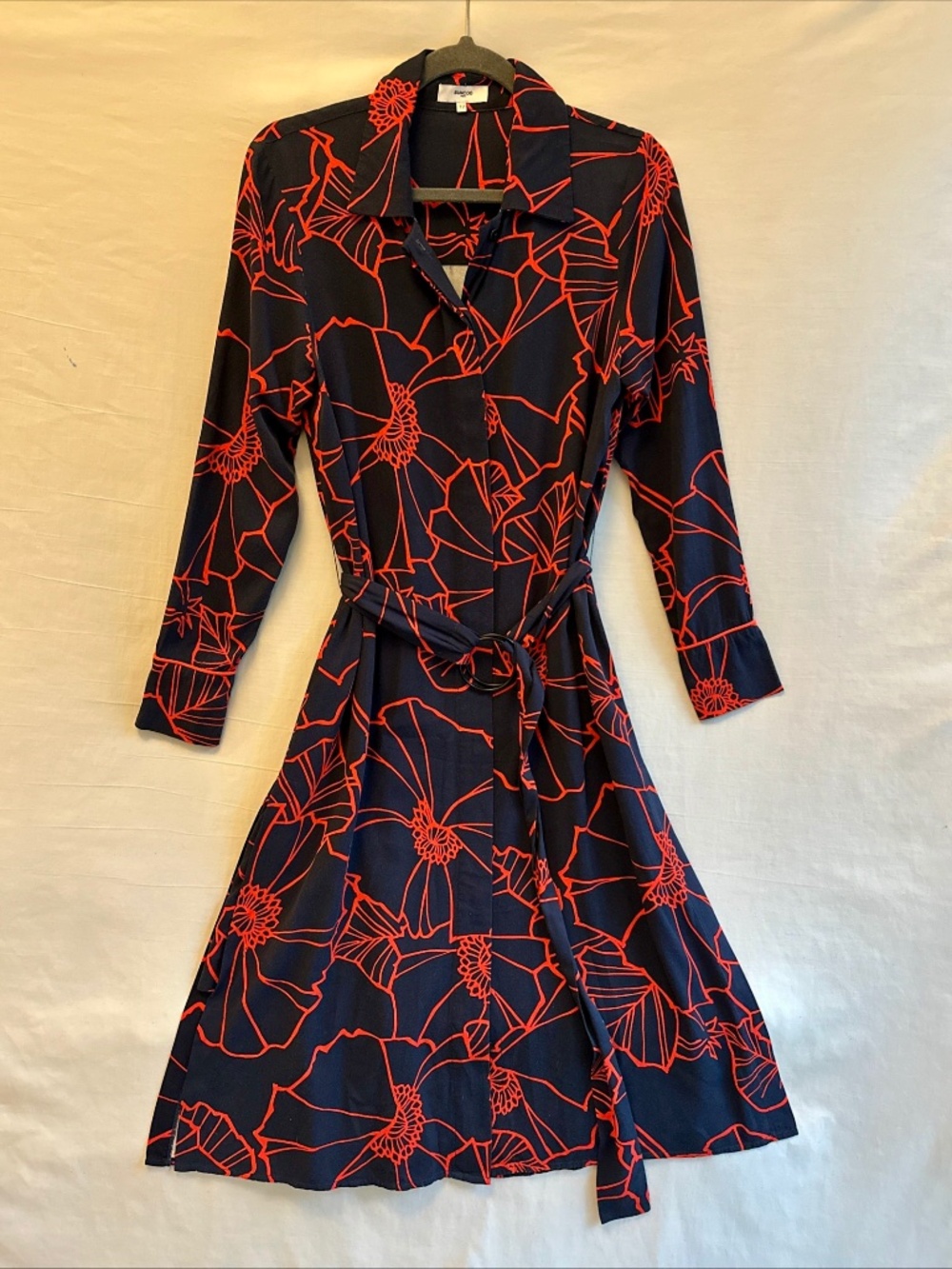 Suncoo Paris Abstract Floral Midi Shirt Dress T2 Medium